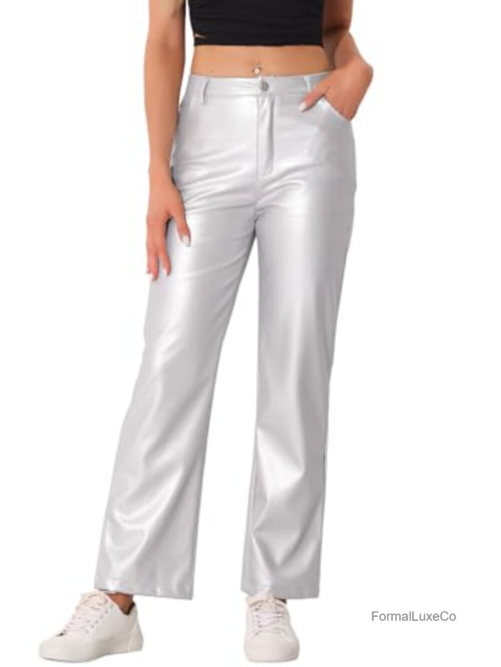 Faux Leather High Waist Straight Leg PU Trousers Punk Pants